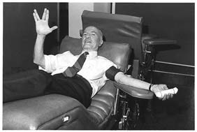 Photo of Robert Heinlein donating blood.